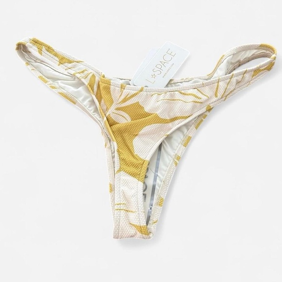 L*space rylee yellow palm print high cut cheeky bikini bottoms sz Large - Picture 2 of 5